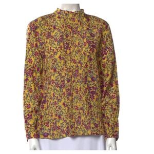 APIECE APART Yellow Floral Print Silk Mock Neck Long Sleeve Blouse Women Size 2